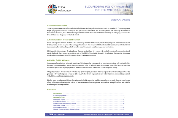 ELCA Federal Policy Priorities for 119th Congress – full