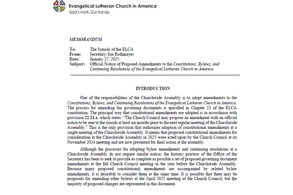 Introduction and Rationales for Proposed Amendments to the Constitutions, Bylaws, and Continuing Resolutions of the ELCA