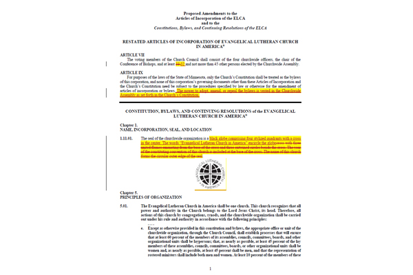 Proposed Amendments to the Constitutions, Bylaws, and Continuing Resolutions of the ELCA