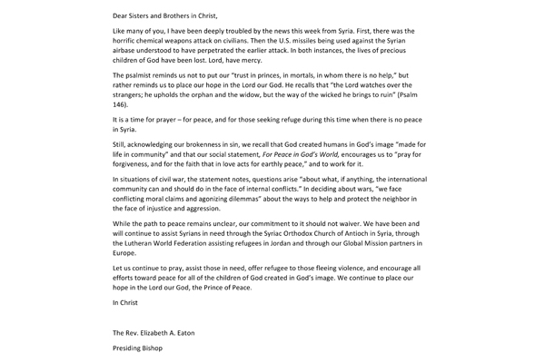 Pastoral Statement on Syria