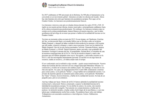 Bishop Eaton statement on racism (Spanish)
