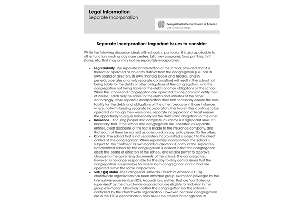 Legal Separate Incorporation