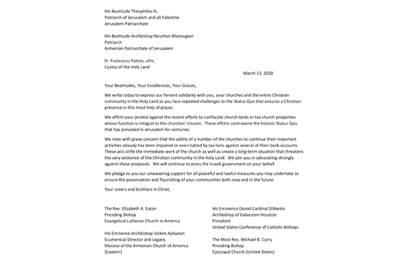 Letter to heads of churches at the Holy Sepulchre
