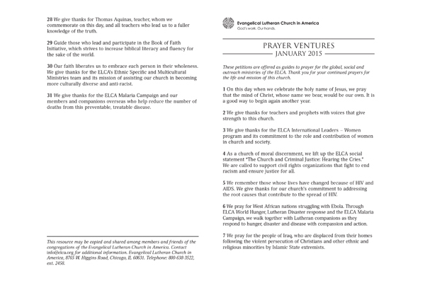 January 2015 Letter