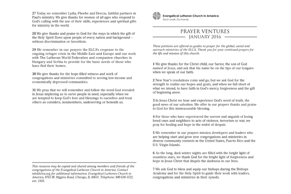 January 2016 Letter