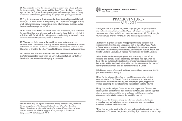 April 2019 Letter