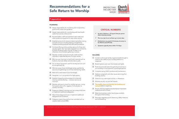 Recommendations for a Safe Return to Worship