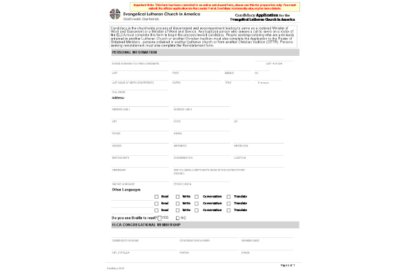 SAMPLE Candidacy Application