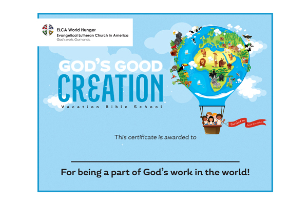 God’s Good Creation: Vacation Bible School Certificate