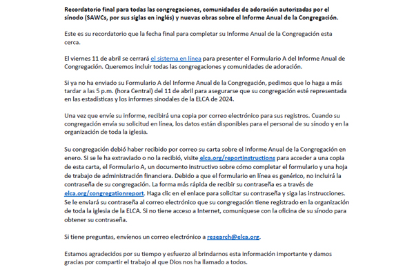 Form A for the Annual Congregation Report Final Email (SP)